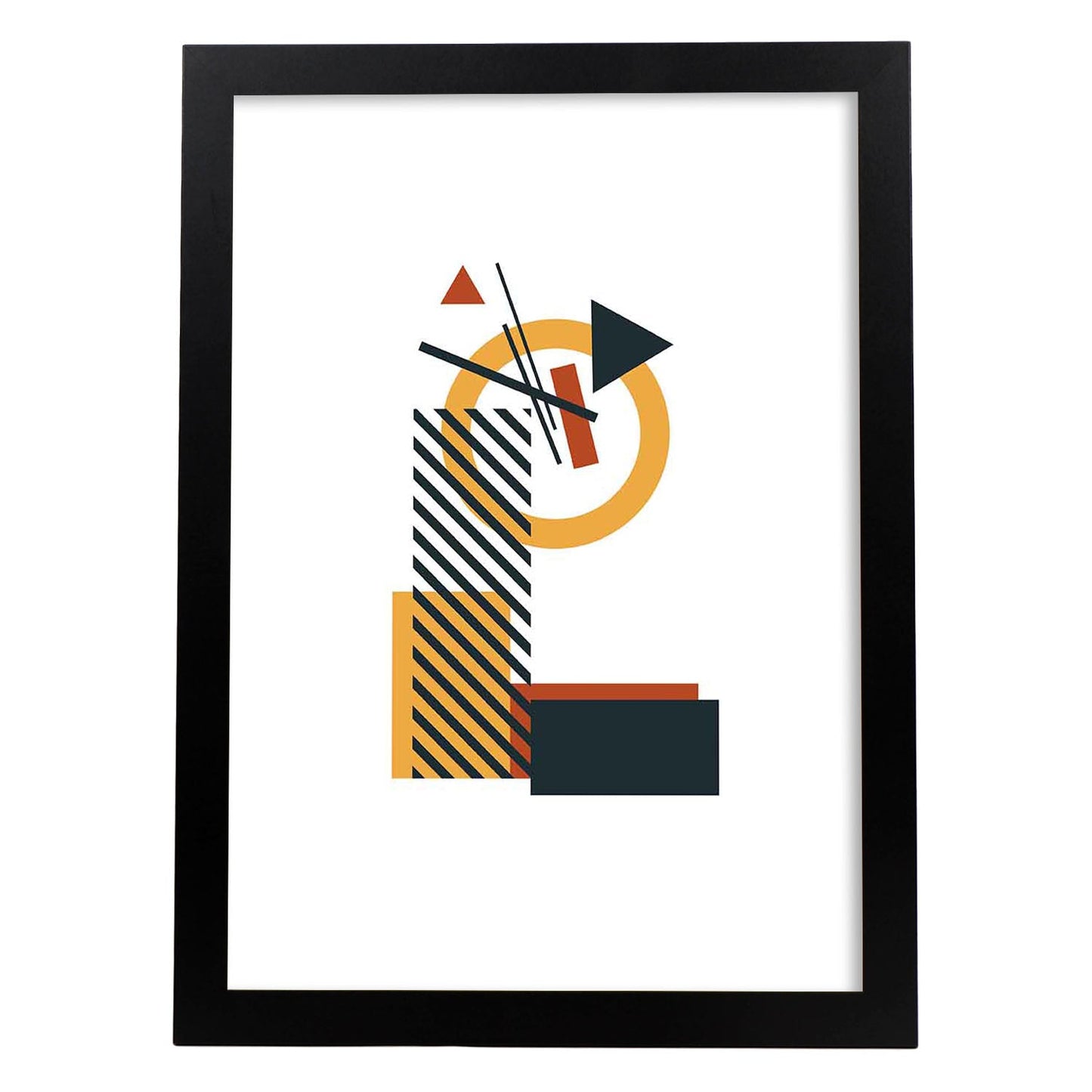 Poster de letra L. Lámina estilo Geometria con formas con imágenes del alfabeto.-Artwork-Nacnic-A3-Marco Negro-Nacnic Estudio SL
