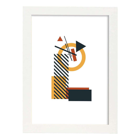 Poster de letra L. Lámina estilo Geometria con formas con imágenes del alfabeto.-Artwork-Nacnic-A4-Marco Blanco-Nacnic Estudio SL
