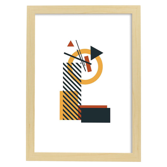 Poster de letra L. Lámina estilo Geometria con formas con imágenes del alfabeto.-Artwork-Nacnic-A4-Marco Madera clara-Nacnic Estudio SL