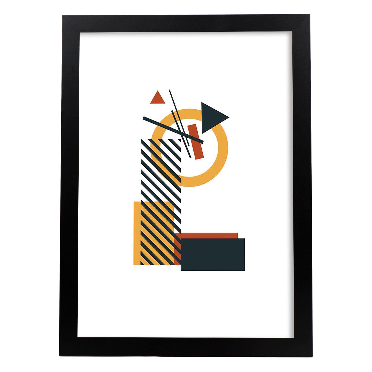 Poster de letra L. Lámina estilo Geometria con formas con imágenes del alfabeto.-Artwork-Nacnic-A4-Marco Negro-Nacnic Estudio SL