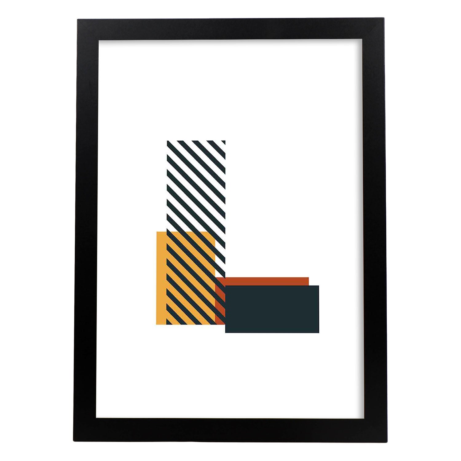Poster de letra L. Lámina estilo Geometria con imágenes del alfabeto.-Artwork-Nacnic-A3-Marco Negro-Nacnic Estudio SL