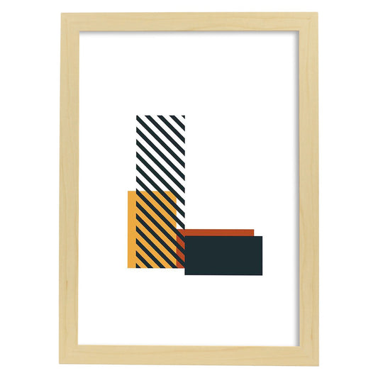 Poster de letra L. Lámina estilo Geometria con imágenes del alfabeto.-Artwork-Nacnic-A4-Marco Madera clara-Nacnic Estudio SL