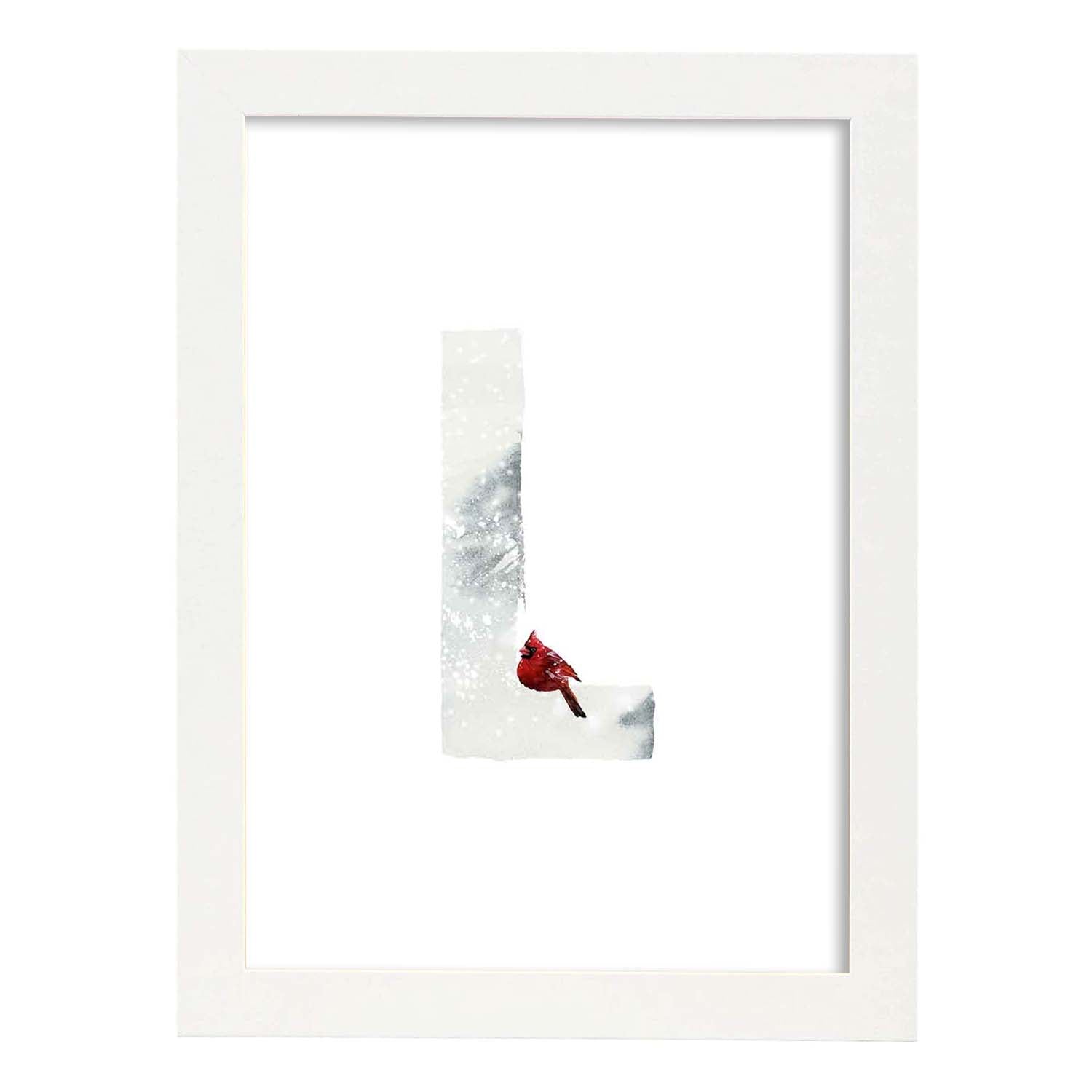 Poster de letra L. Lámina estilo Invierno con imágenes del alfabeto.-Artwork-Nacnic-A3-Marco Blanco-Nacnic Estudio SL