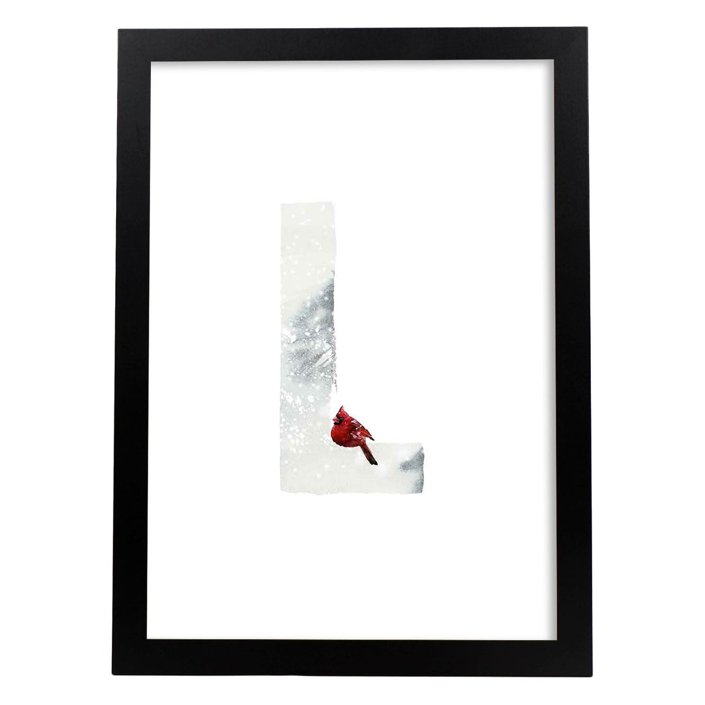 Poster de letra L. Lámina estilo Invierno con imágenes del alfabeto.-Artwork-Nacnic-A3-Marco Negro-Nacnic Estudio SL