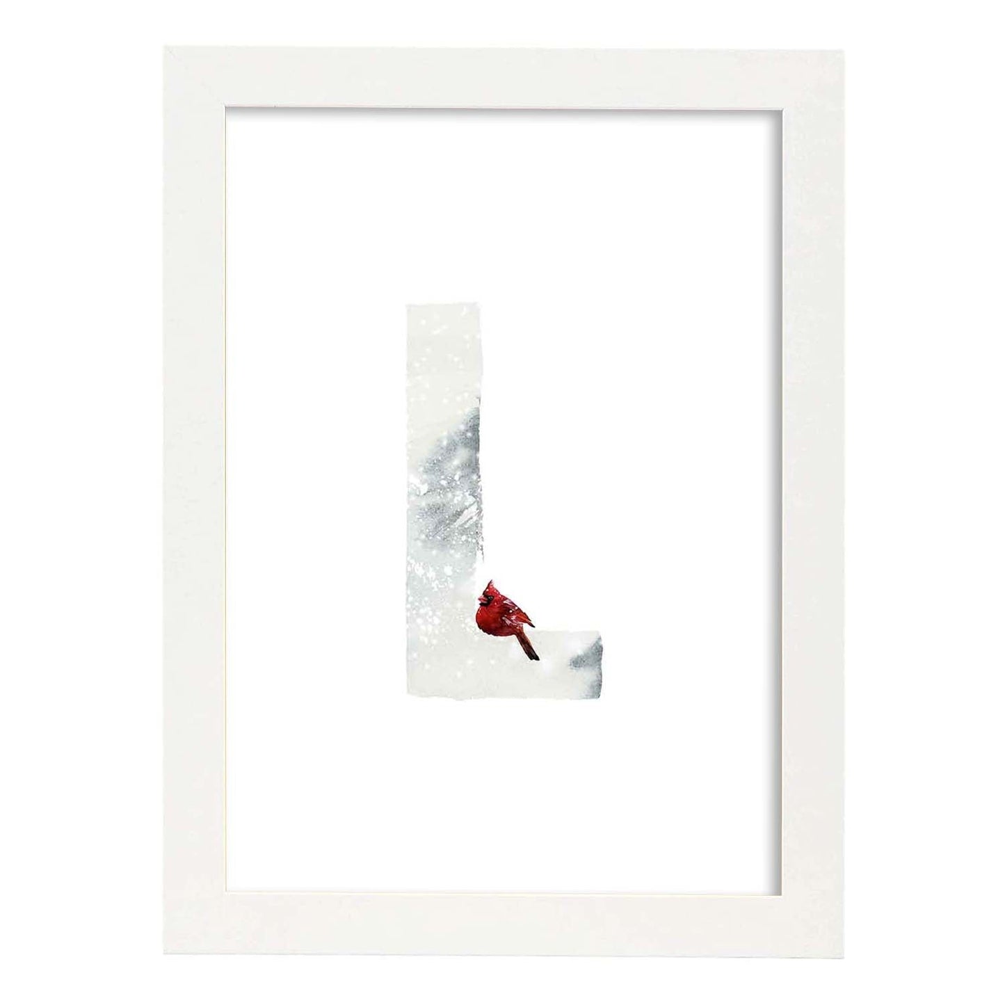Poster de letra L. Lámina estilo Invierno con imágenes del alfabeto.-Artwork-Nacnic-A4-Marco Blanco-Nacnic Estudio SL