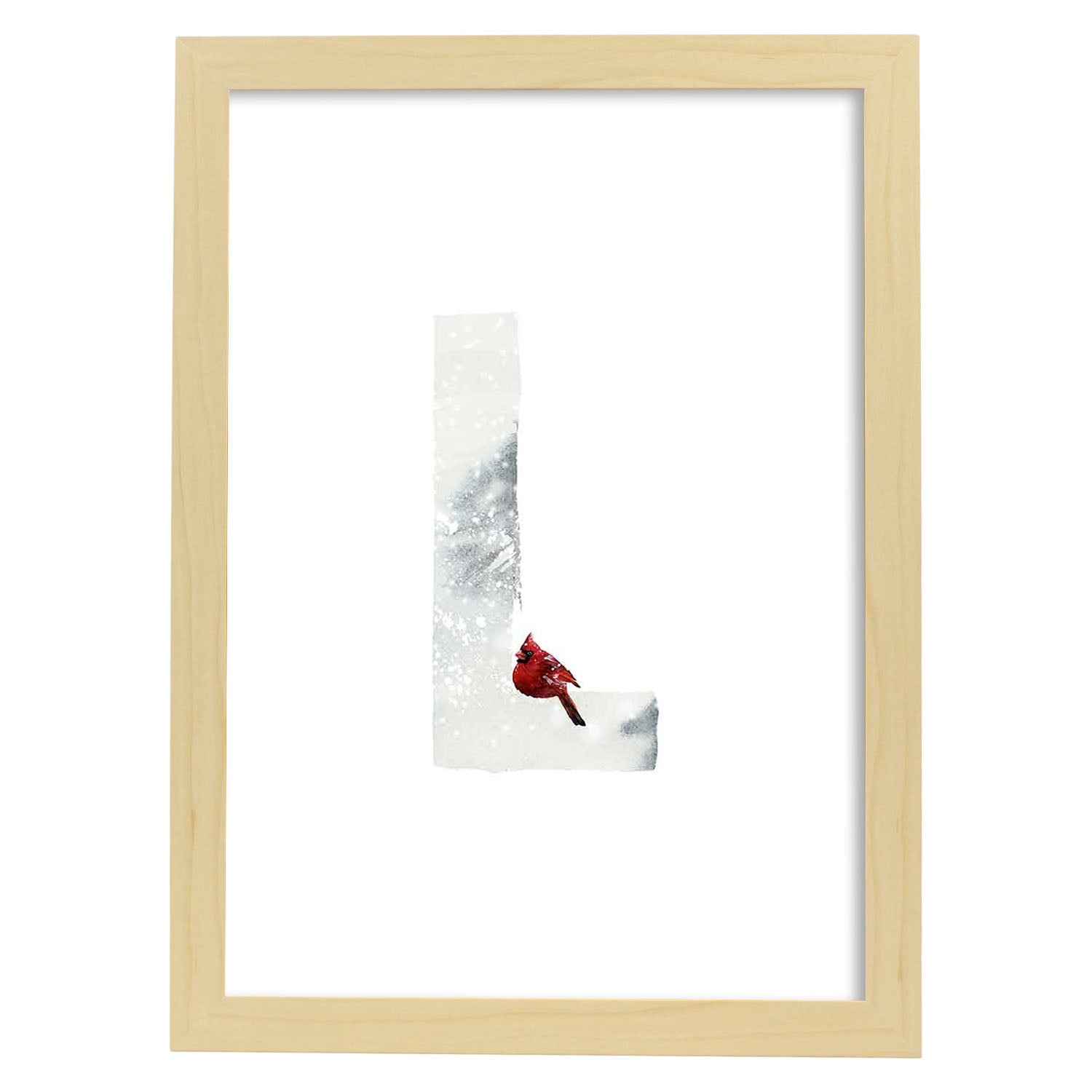 Poster de letra L. Lámina estilo Invierno con imágenes del alfabeto.-Artwork-Nacnic-A4-Marco Madera clara-Nacnic Estudio SL