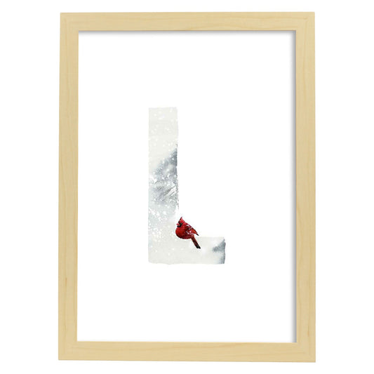Poster de letra L. Lámina estilo Invierno con imágenes del alfabeto.-Artwork-Nacnic-A4-Marco Madera clara-Nacnic Estudio SL