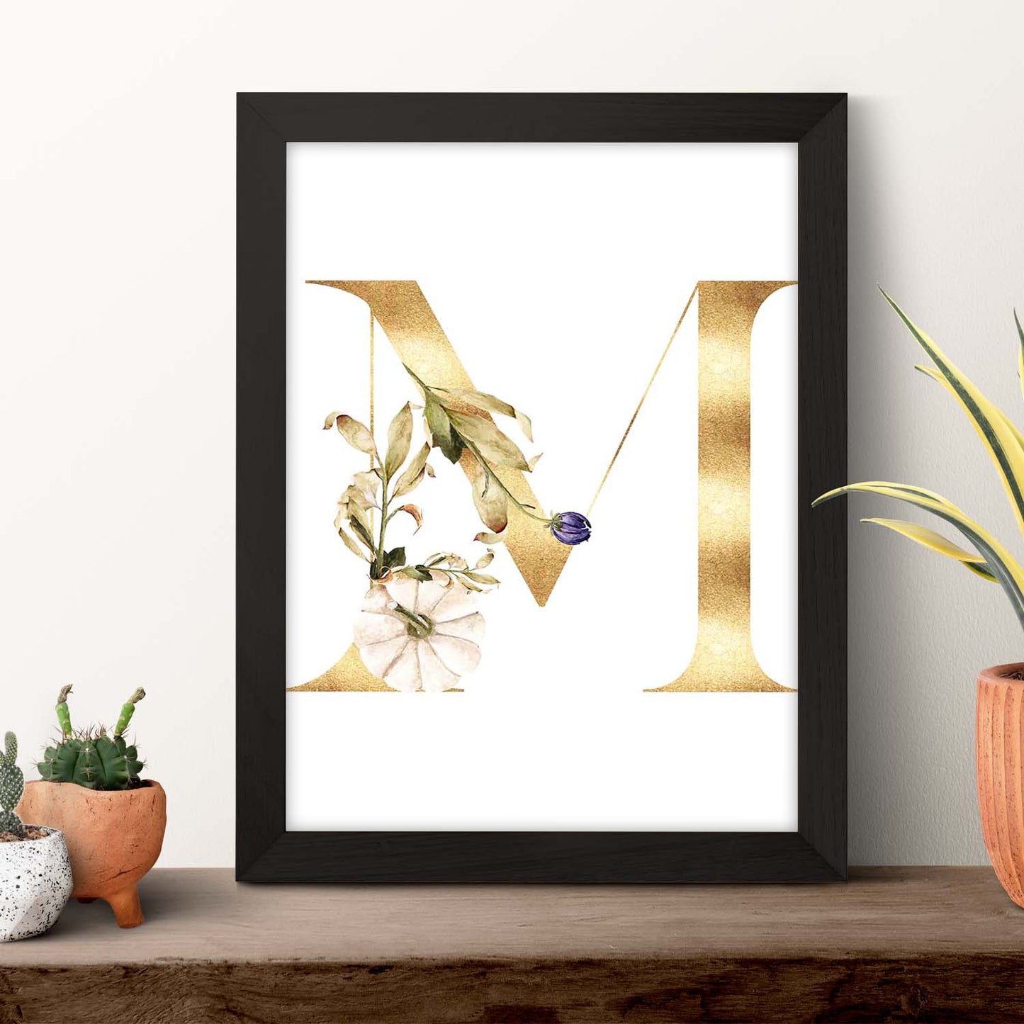 Poster de letra M. Lámina estilo Dorado Floral con imágenes del alfabeto.-Artwork-Nacnic-Nacnic Estudio SL