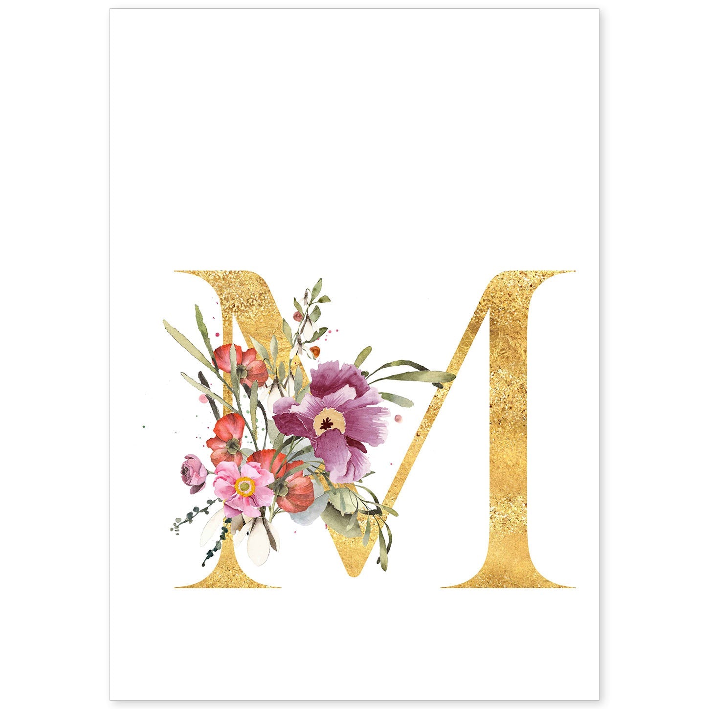 Poster de letra M. Lámina estilo Dorado Rosa con imágenes del alfabeto.-Artwork-Nacnic-A4-Sin marco-Nacnic Estudio SL