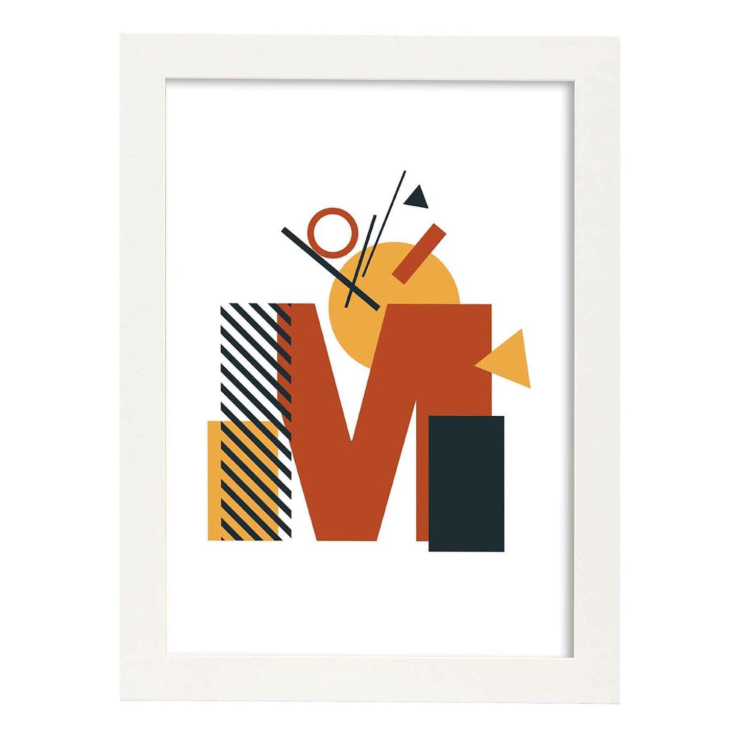 Poster de letra M. Lámina estilo Geometria con formas con imágenes del alfabeto.-Artwork-Nacnic-A3-Marco Blanco-Nacnic Estudio SL