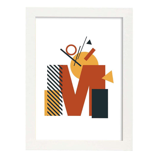 Poster de letra M. Lámina estilo Geometria con formas con imágenes del alfabeto.-Artwork-Nacnic-A3-Marco Blanco-Nacnic Estudio SL