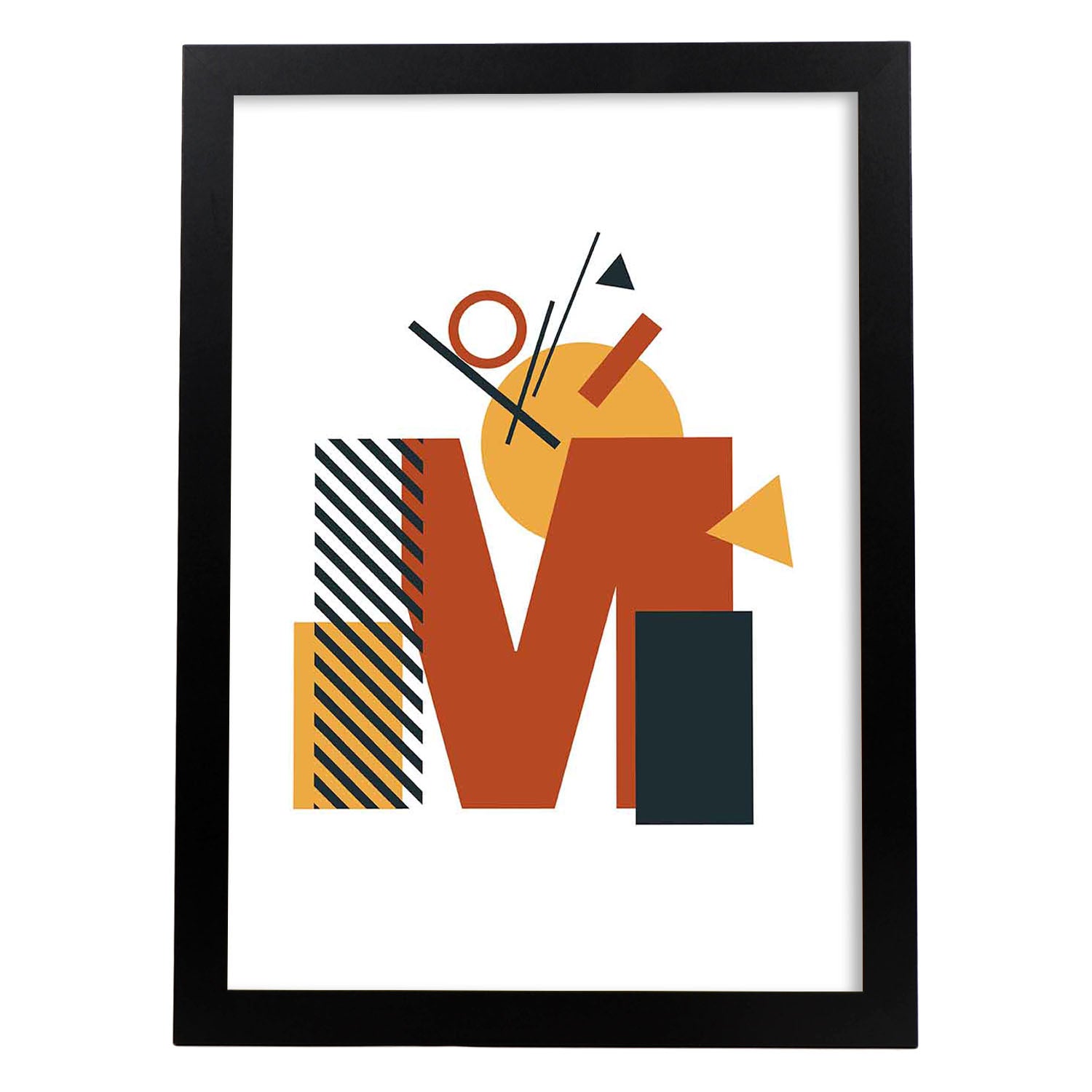 Poster de letra M. Lámina estilo Geometria con formas con imágenes del alfabeto.-Artwork-Nacnic-A3-Marco Negro-Nacnic Estudio SL