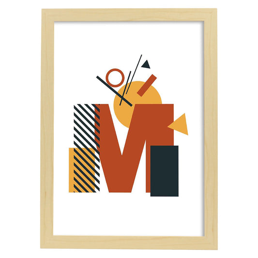 Poster de letra M. Lámina estilo Geometria con formas con imágenes del alfabeto.-Artwork-Nacnic-A4-Marco Madera clara-Nacnic Estudio SL