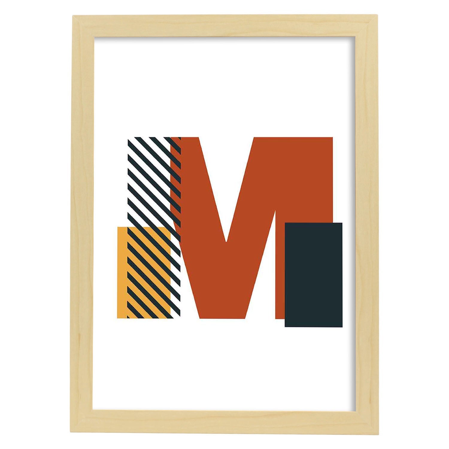 Poster de letra M. Lámina estilo Geometria con imágenes del alfabeto.-Artwork-Nacnic-A3-Marco Madera clara-Nacnic Estudio SL