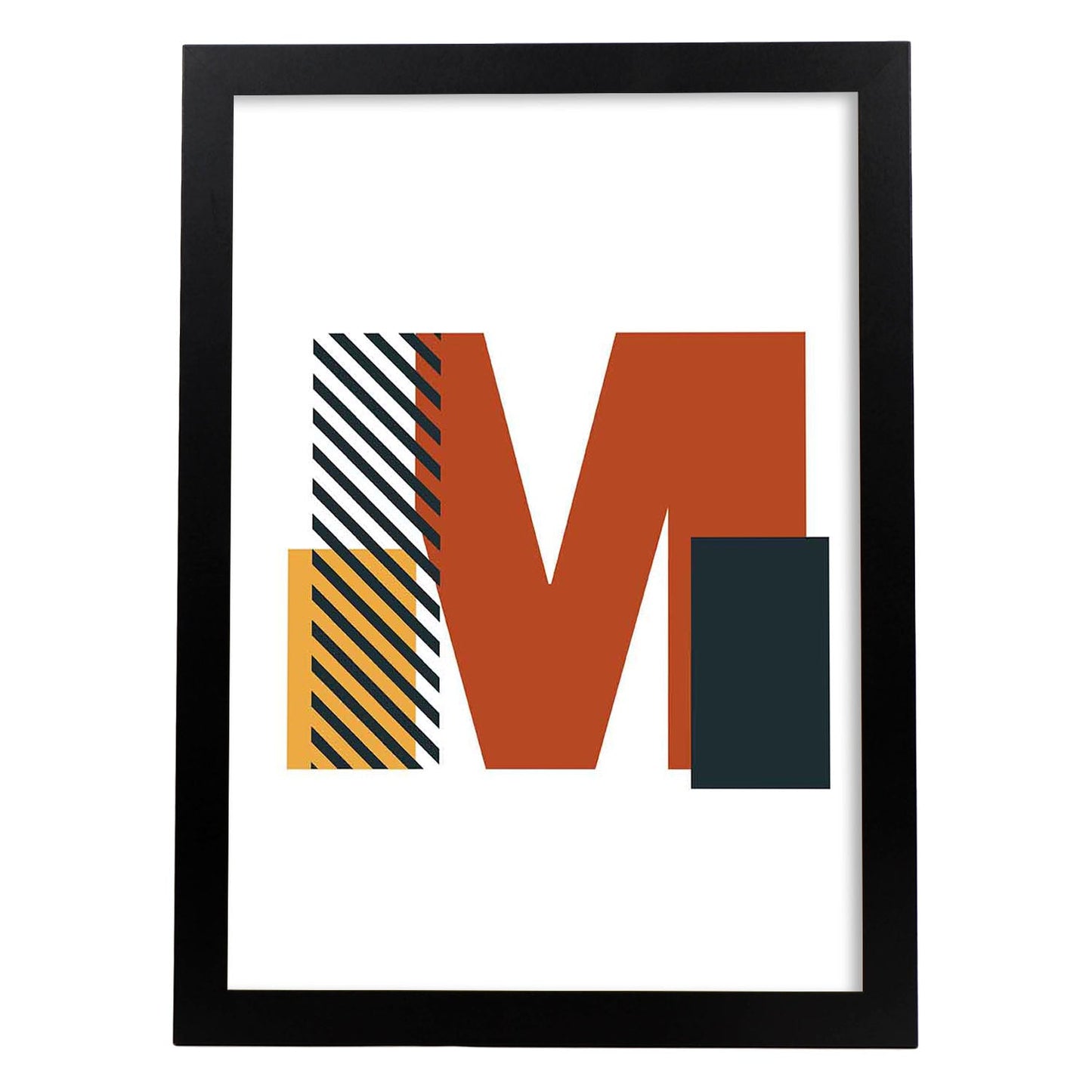 Poster de letra M. Lámina estilo Geometria con imágenes del alfabeto.-Artwork-Nacnic-A4-Marco Negro-Nacnic Estudio SL
