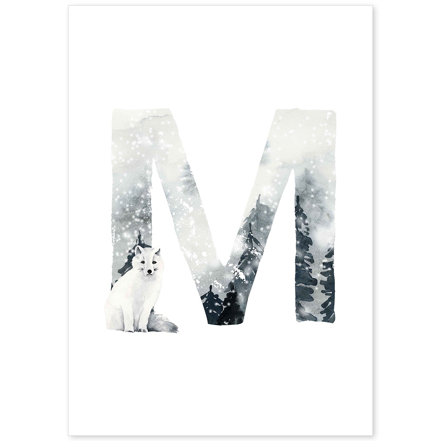 Poster de letra M. Lámina estilo Invierno con imágenes del alfabeto.-Artwork-Nacnic-A4-Sin marco-Nacnic Estudio SL