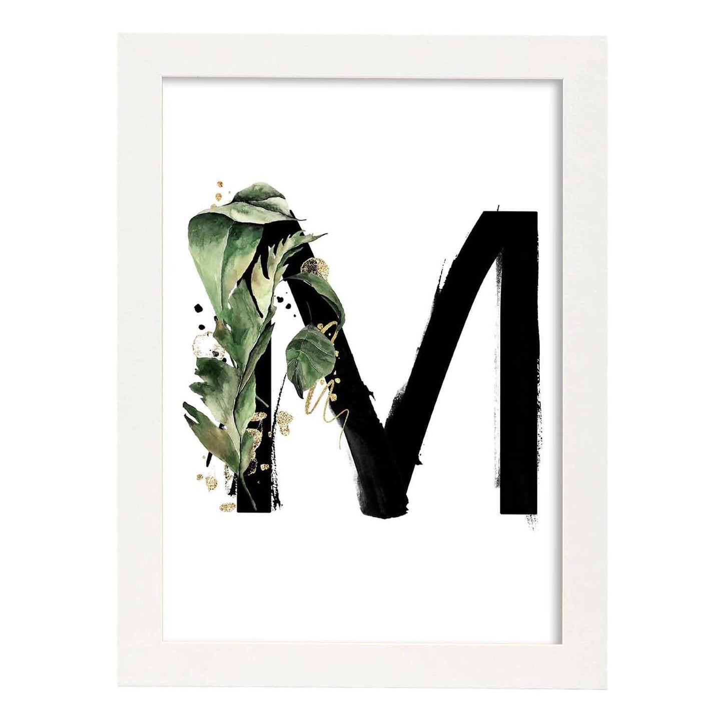 Poster de letra M. Lámina estilo Jungla Negra con imágenes del alfabeto.-Artwork-Nacnic-A3-Marco Blanco-Nacnic Estudio SL