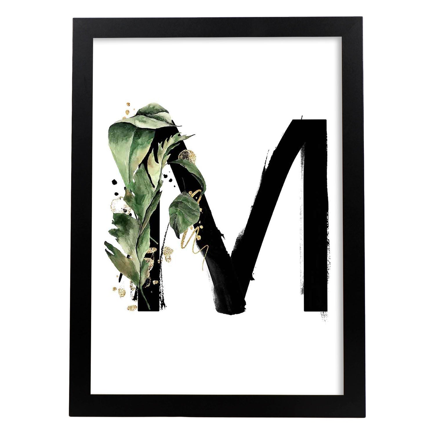 Poster de letra M. Lámina estilo Jungla Negra con imágenes del alfabeto.-Artwork-Nacnic-A3-Marco Negro-Nacnic Estudio SL