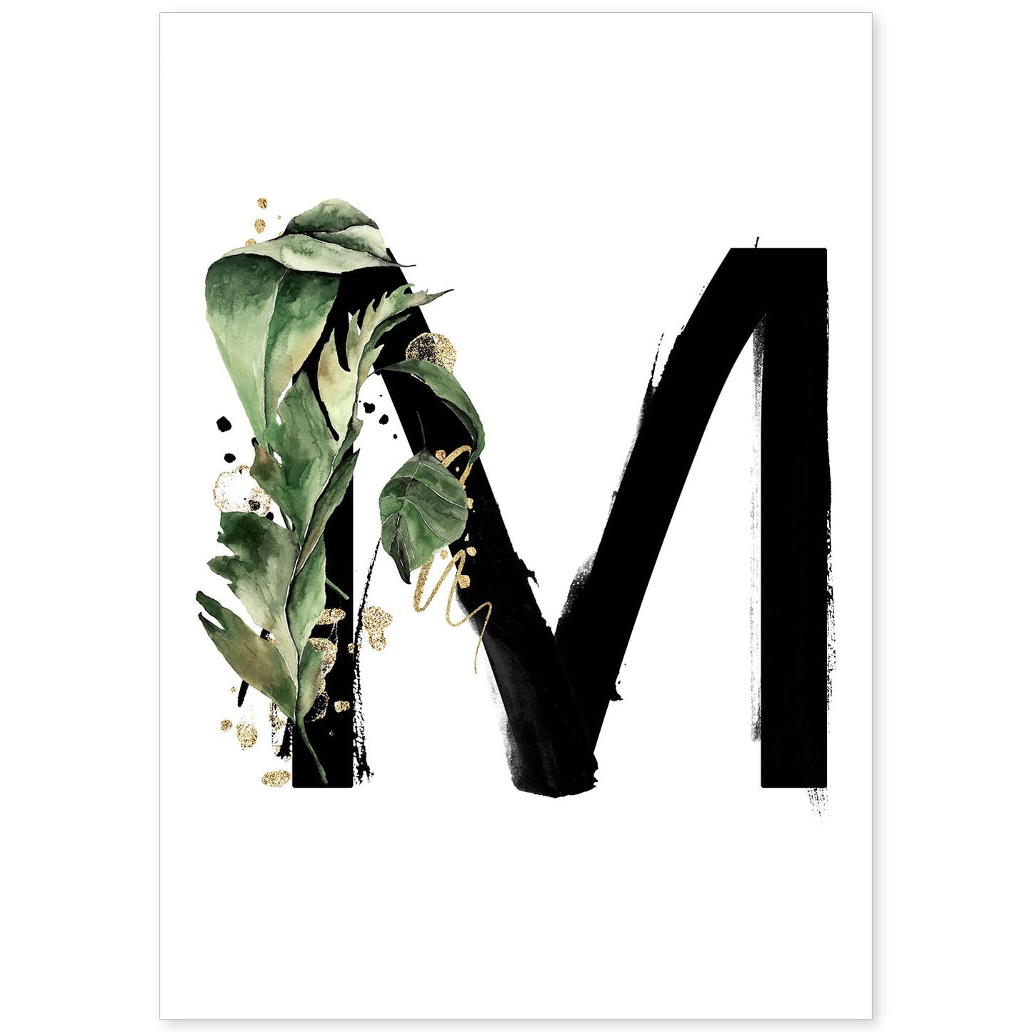 Poster de letra M. Lámina estilo Jungla Negra con imágenes del alfabeto.-Artwork-Nacnic-A4-Sin marco-Nacnic Estudio SL
