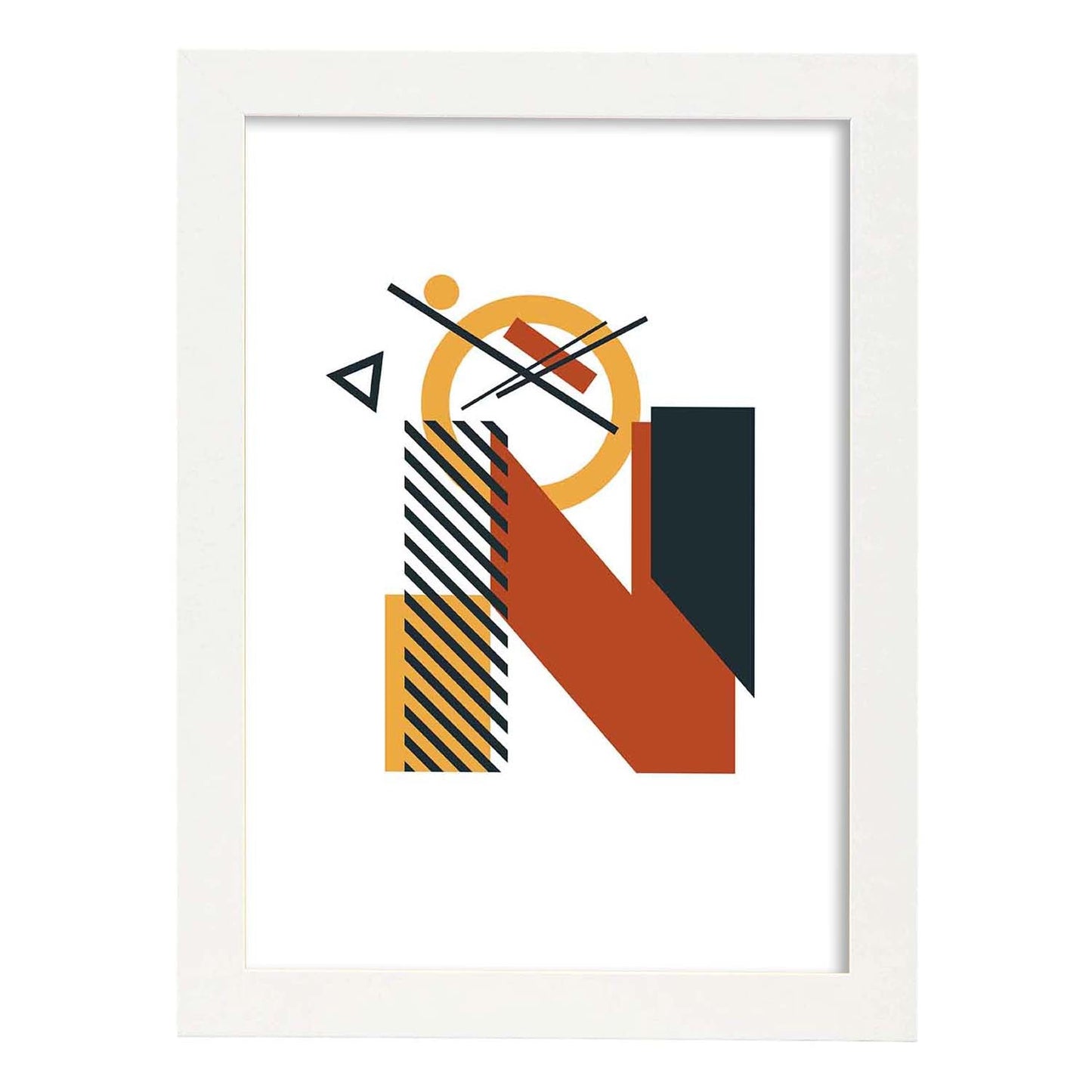 Poster de letra N. Lámina estilo Geometria con formas con imágenes del alfabeto.-Artwork-Nacnic-A3-Marco Blanco-Nacnic Estudio SL