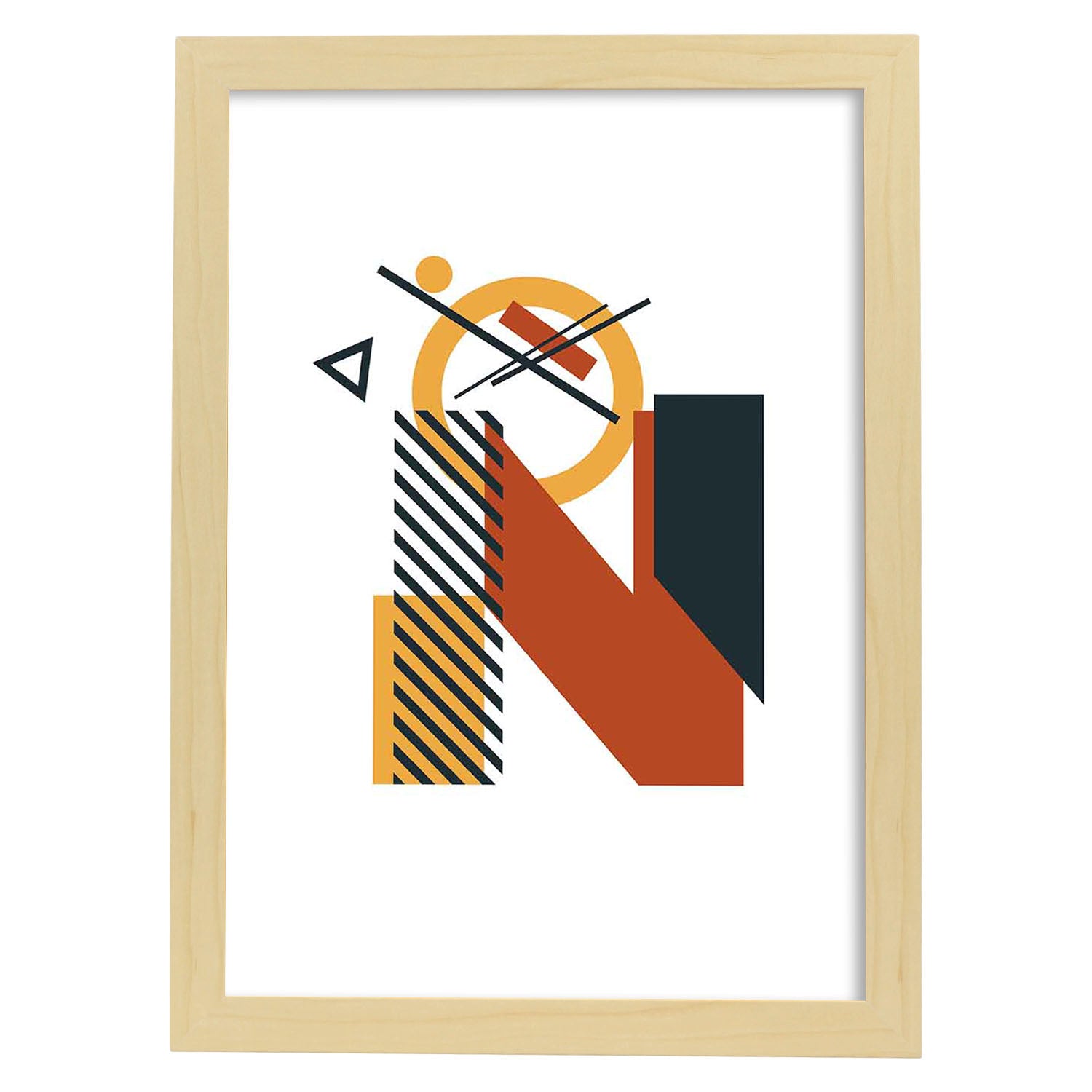 Poster de letra N. Lámina estilo Geometria con formas con imágenes del alfabeto.-Artwork-Nacnic-A3-Marco Madera clara-Nacnic Estudio SL