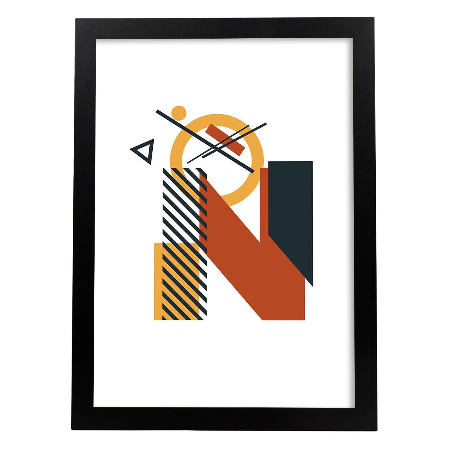 Poster de letra N. Lámina estilo Geometria con formas con imágenes del alfabeto.-Artwork-Nacnic-A3-Marco Negro-Nacnic Estudio SL