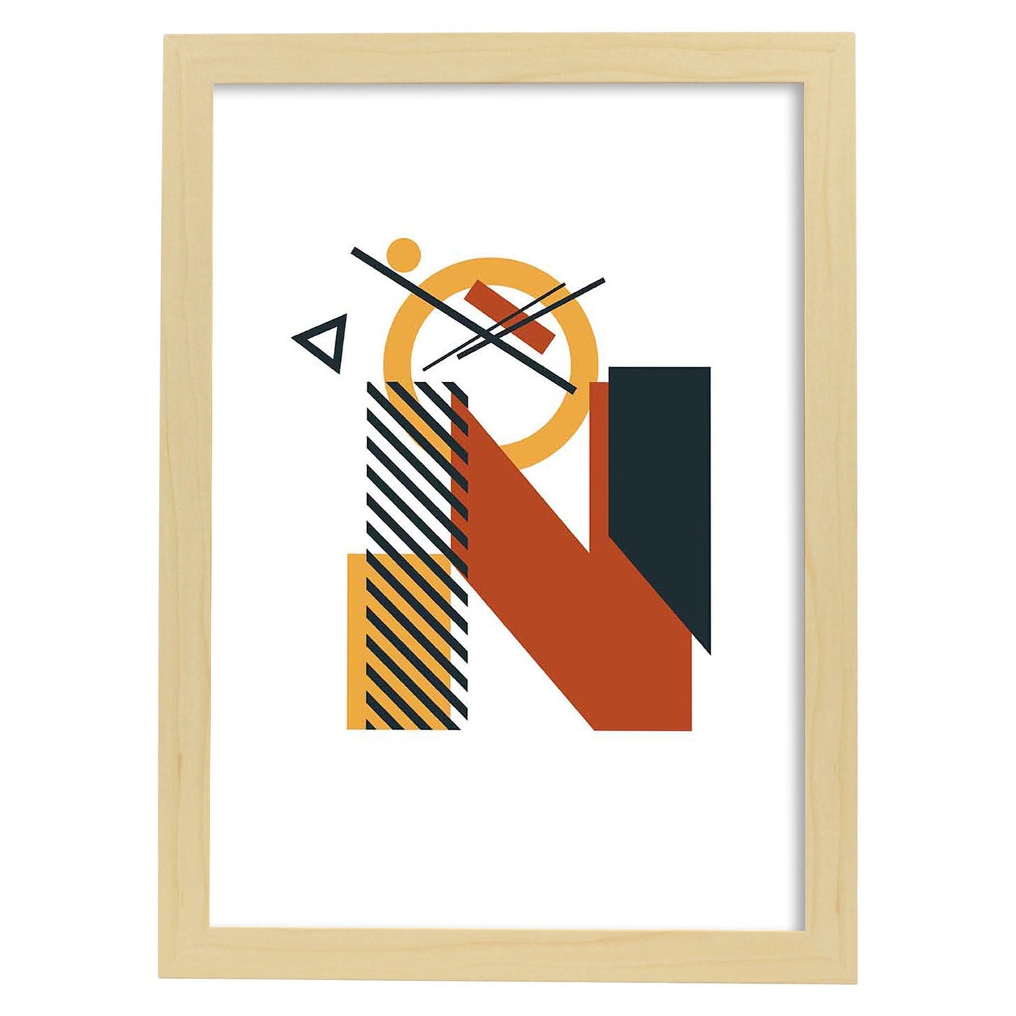 Poster de letra N. Lámina estilo Geometria con formas con imágenes del alfabeto.-Artwork-Nacnic-A4-Marco Madera clara-Nacnic Estudio SL