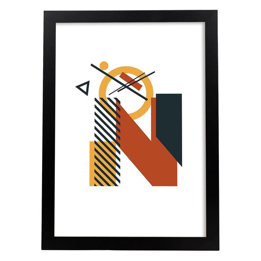 Poster de letra N. Lámina estilo Geometria con formas con imágenes del alfabeto.-Artwork-Nacnic-A4-Marco Negro-Nacnic Estudio SL