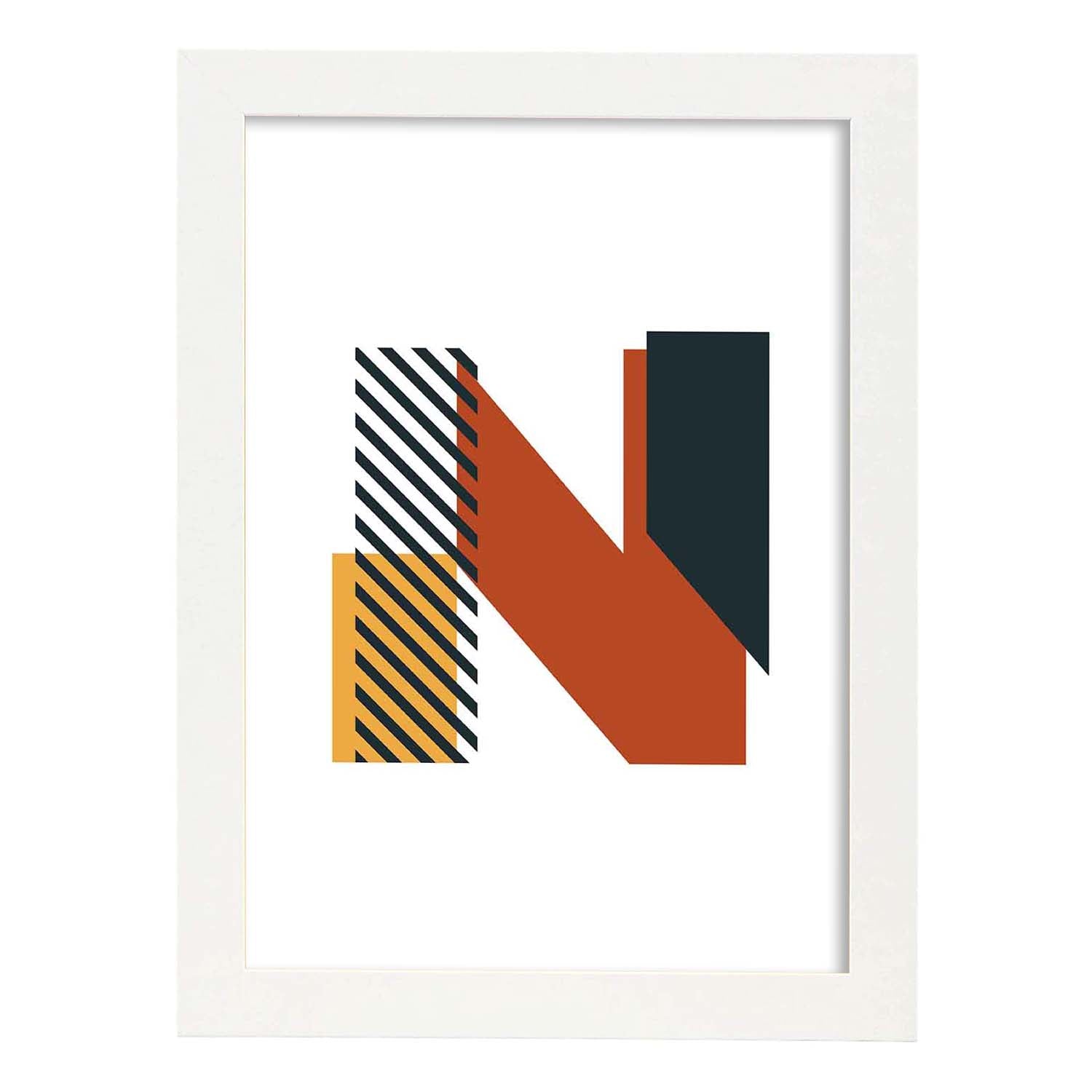 Poster de letra N. Lámina estilo Geometria con imágenes del alfabeto.-Artwork-Nacnic-A3-Marco Blanco-Nacnic Estudio SL