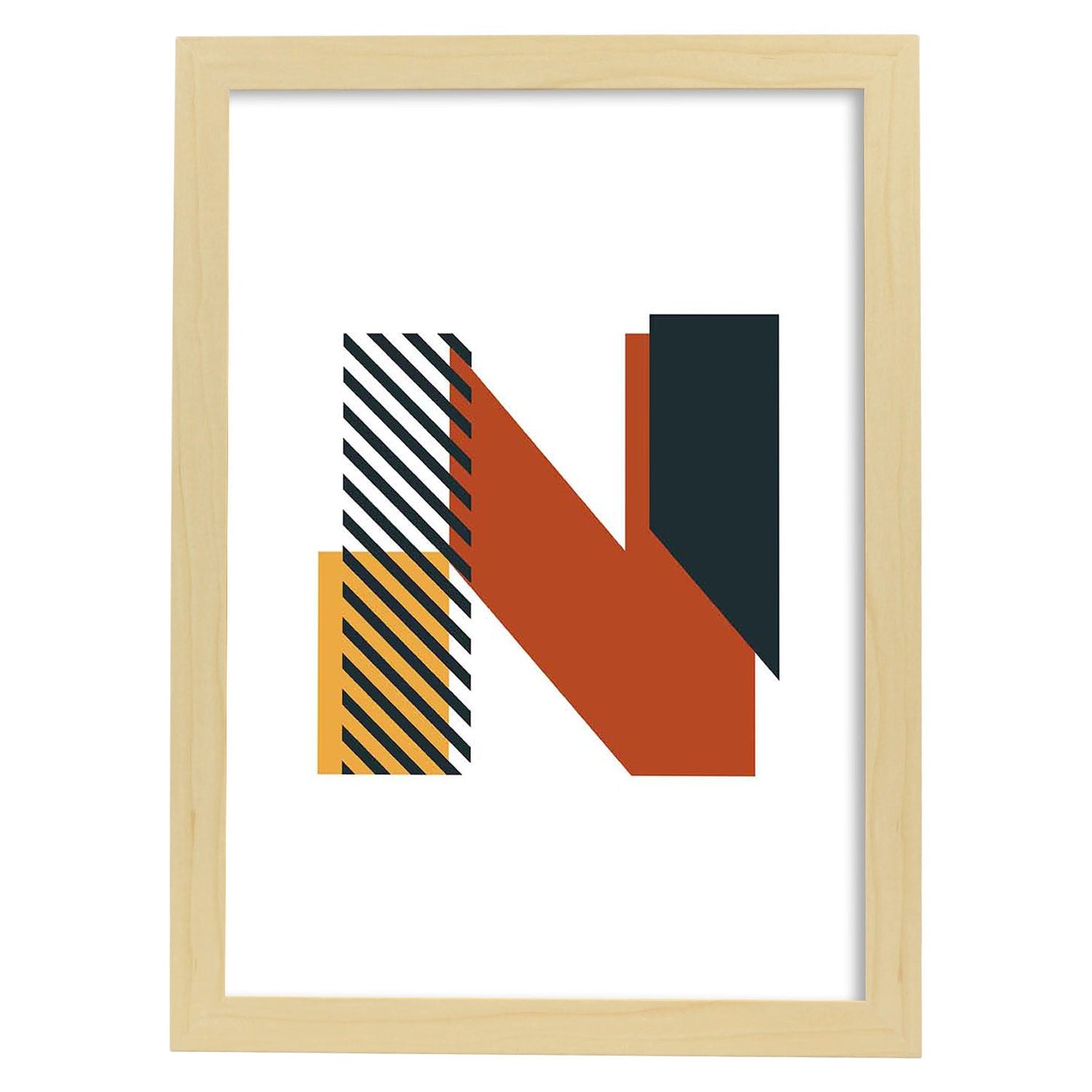 Poster de letra N. Lámina estilo Geometria con imágenes del alfabeto.-Artwork-Nacnic-A3-Marco Madera clara-Nacnic Estudio SL
