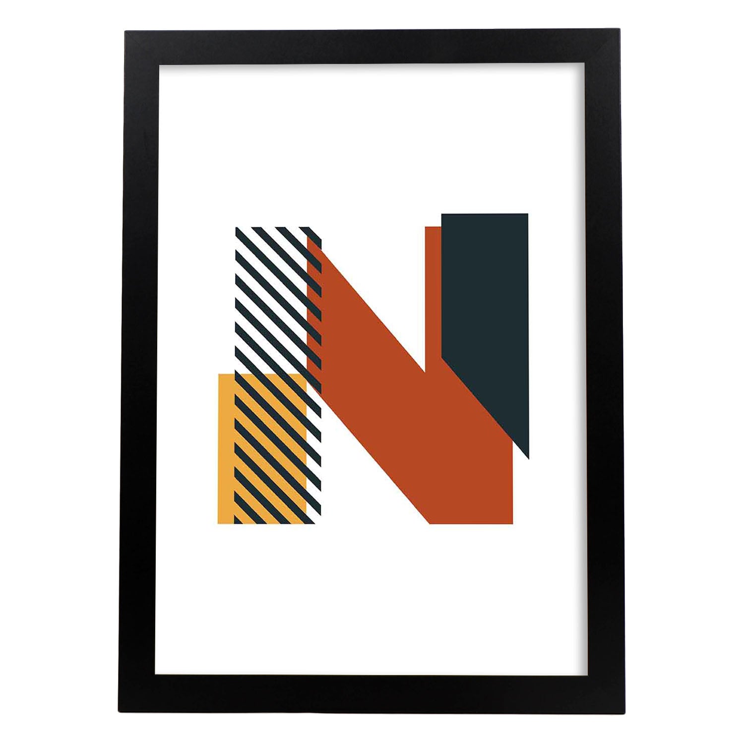 Poster de letra N. Lámina estilo Geometria con imágenes del alfabeto.-Artwork-Nacnic-A3-Marco Negro-Nacnic Estudio SL