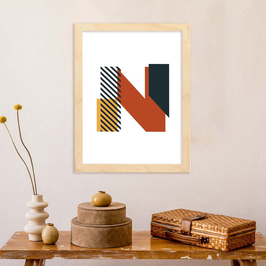 Poster de letra N. Lámina estilo Geometria con imágenes del alfabeto.-Artwork-Nacnic-Nacnic Estudio SL