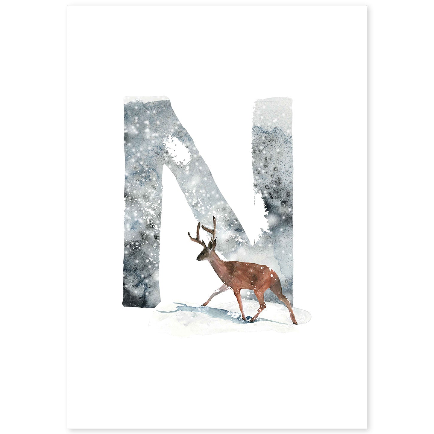 Poster de letra N. Lámina estilo Invierno con imágenes del alfabeto.-Artwork-Nacnic-A4-Sin marco-Nacnic Estudio SL
