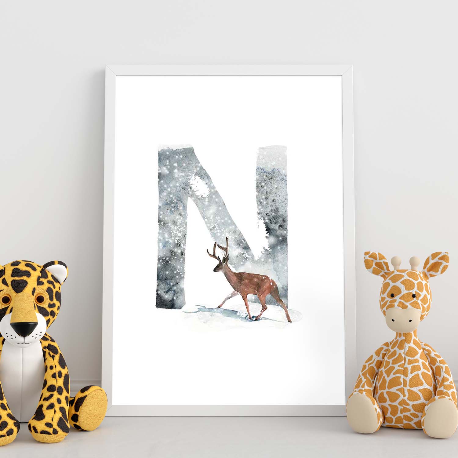 Poster de letra N. Lámina estilo Invierno con imágenes del alfabeto.-Artwork-Nacnic-Nacnic Estudio SL