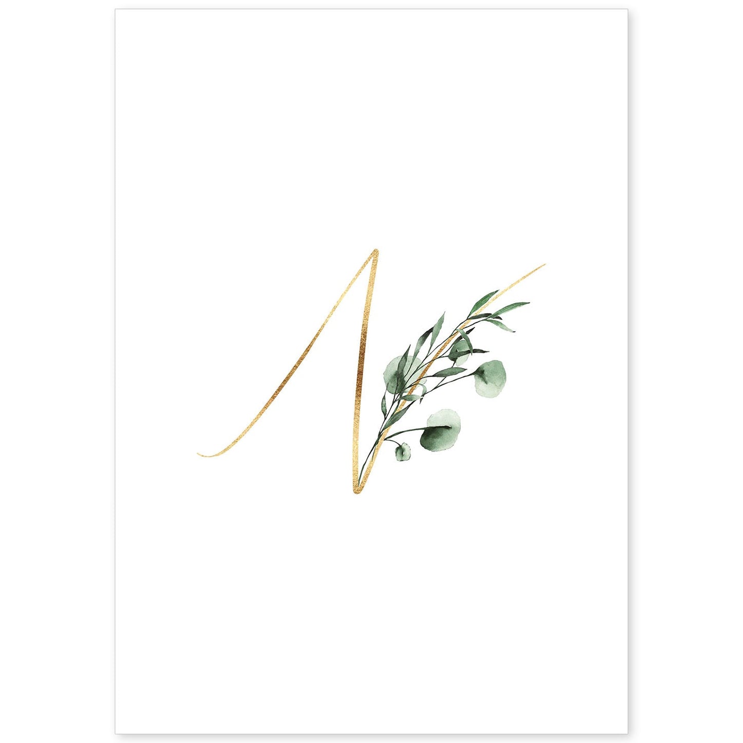 Poster de letra N. Lámina estilo Verde Fino con imágenes del alfabeto.-Artwork-Nacnic-A4-Sin marco-Nacnic Estudio SL