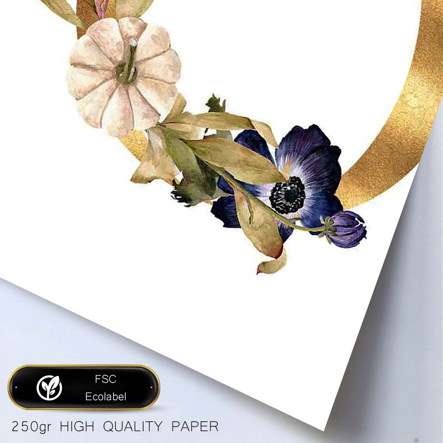 Poster de letra O. Lámina estilo Dorado Floral con imágenes del alfabeto.-Artwork-Nacnic-Nacnic Estudio SL