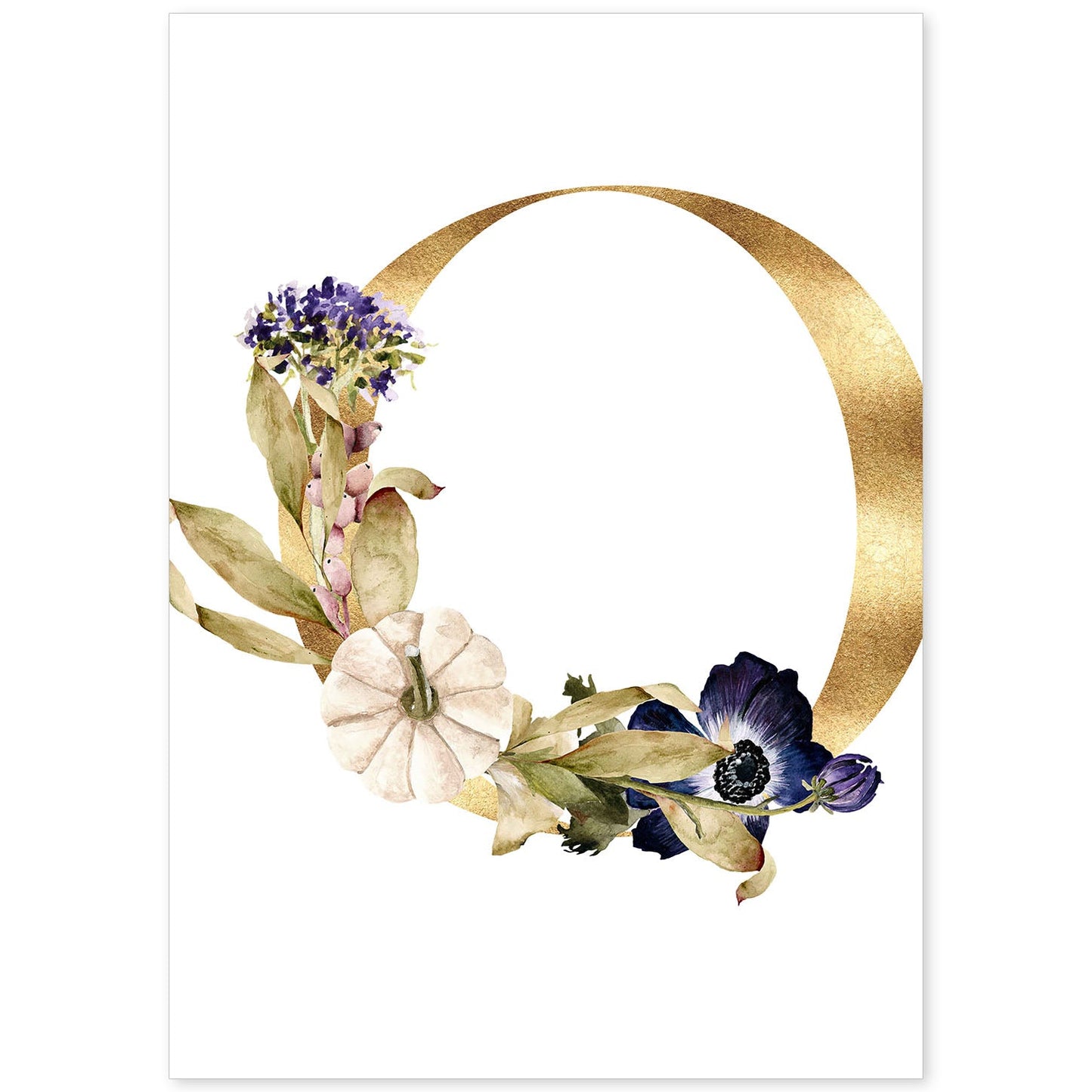 Poster de letra O. Lámina estilo Dorado Floral con imágenes del alfabeto.-Artwork-Nacnic-A4-Sin marco-Nacnic Estudio SL