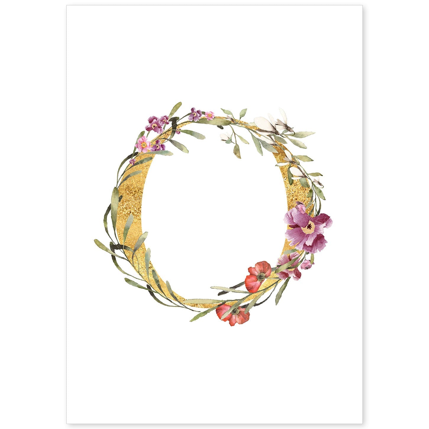 Poster de letra O. Lámina estilo Dorado Rosa con imágenes del alfabeto.-Artwork-Nacnic-A4-Sin marco-Nacnic Estudio SL