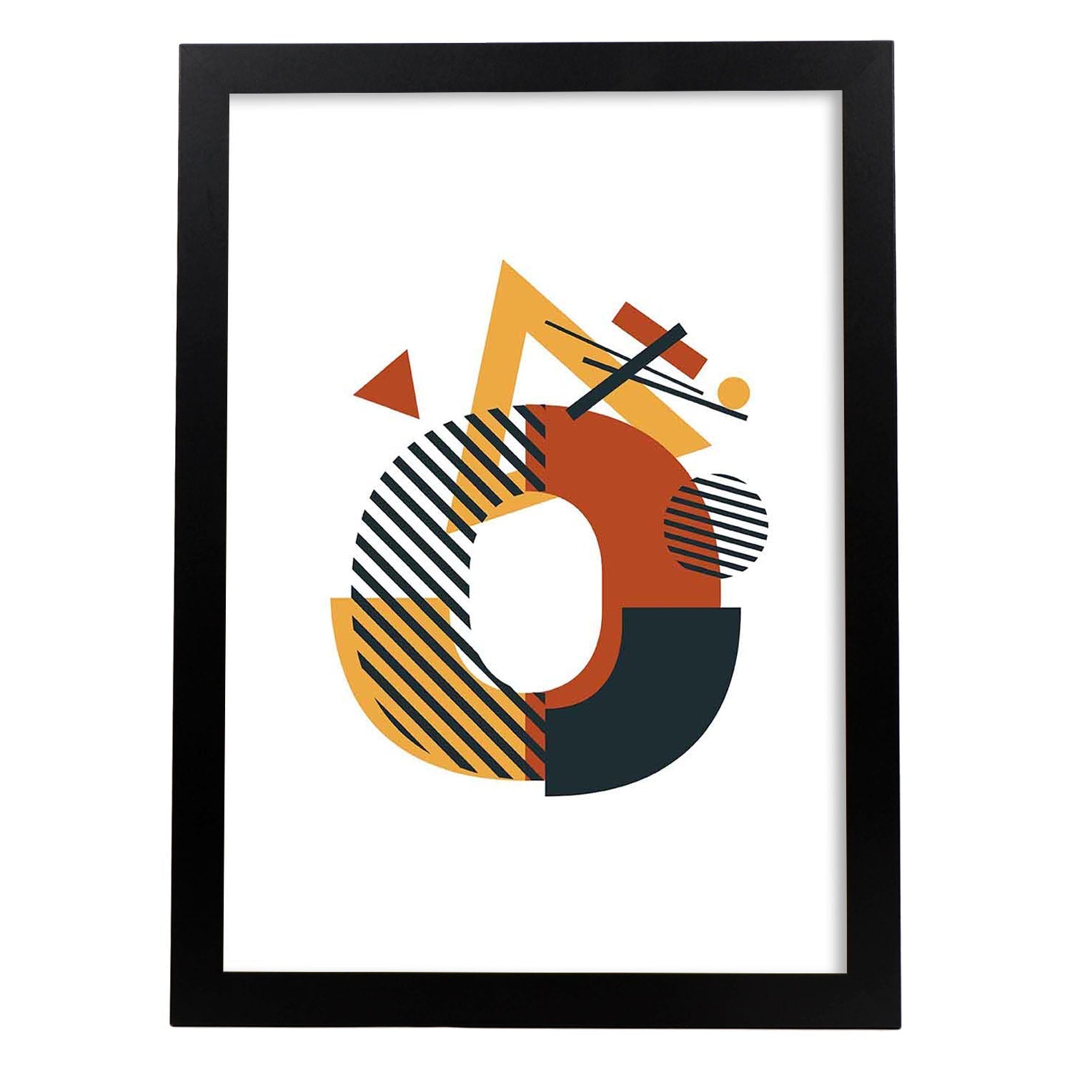 Poster de letra O. Lámina estilo Geometria con formas con imágenes del alfabeto.-Artwork-Nacnic-A3-Marco Negro-Nacnic Estudio SL
