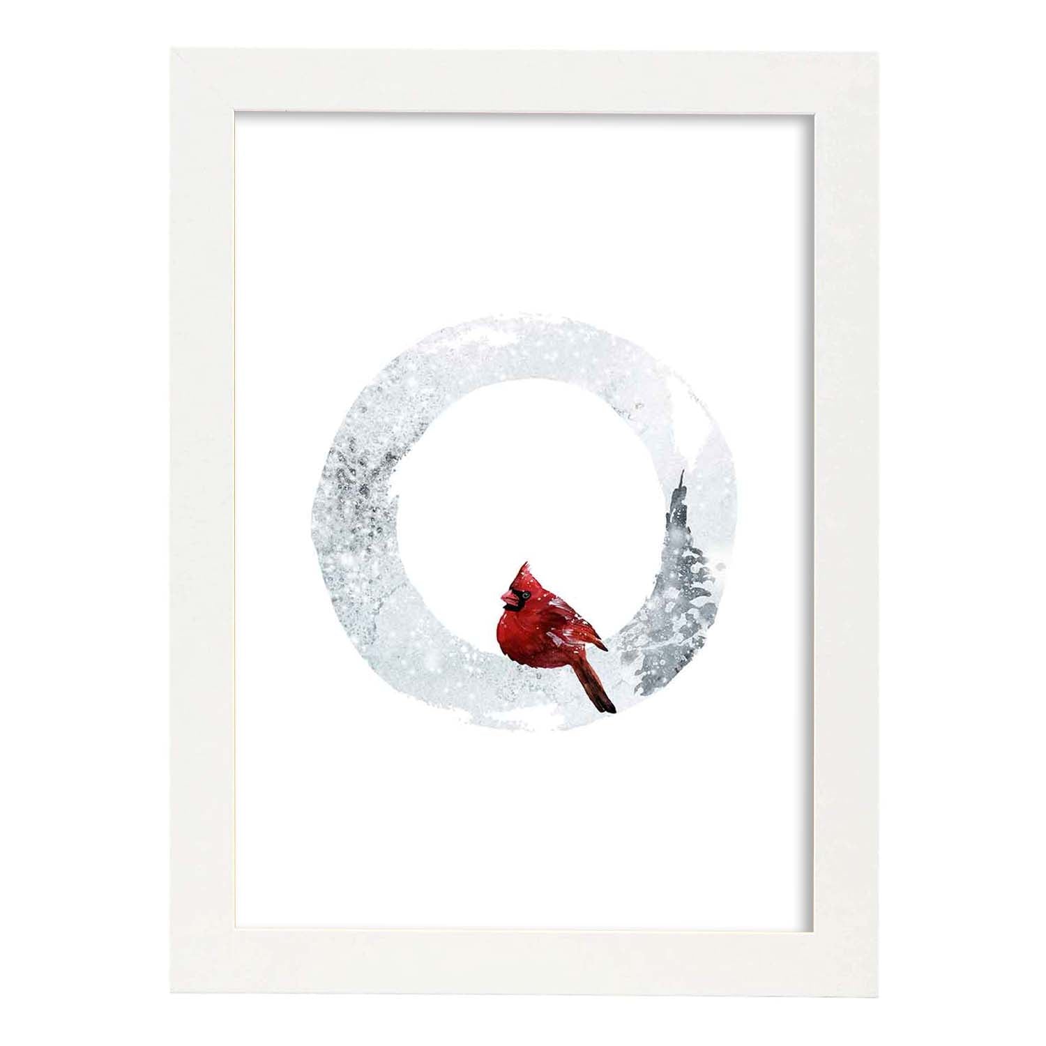 Poster de letra O. Lámina estilo Invierno con imágenes del alfabeto.-Artwork-Nacnic-A3-Marco Blanco-Nacnic Estudio SL