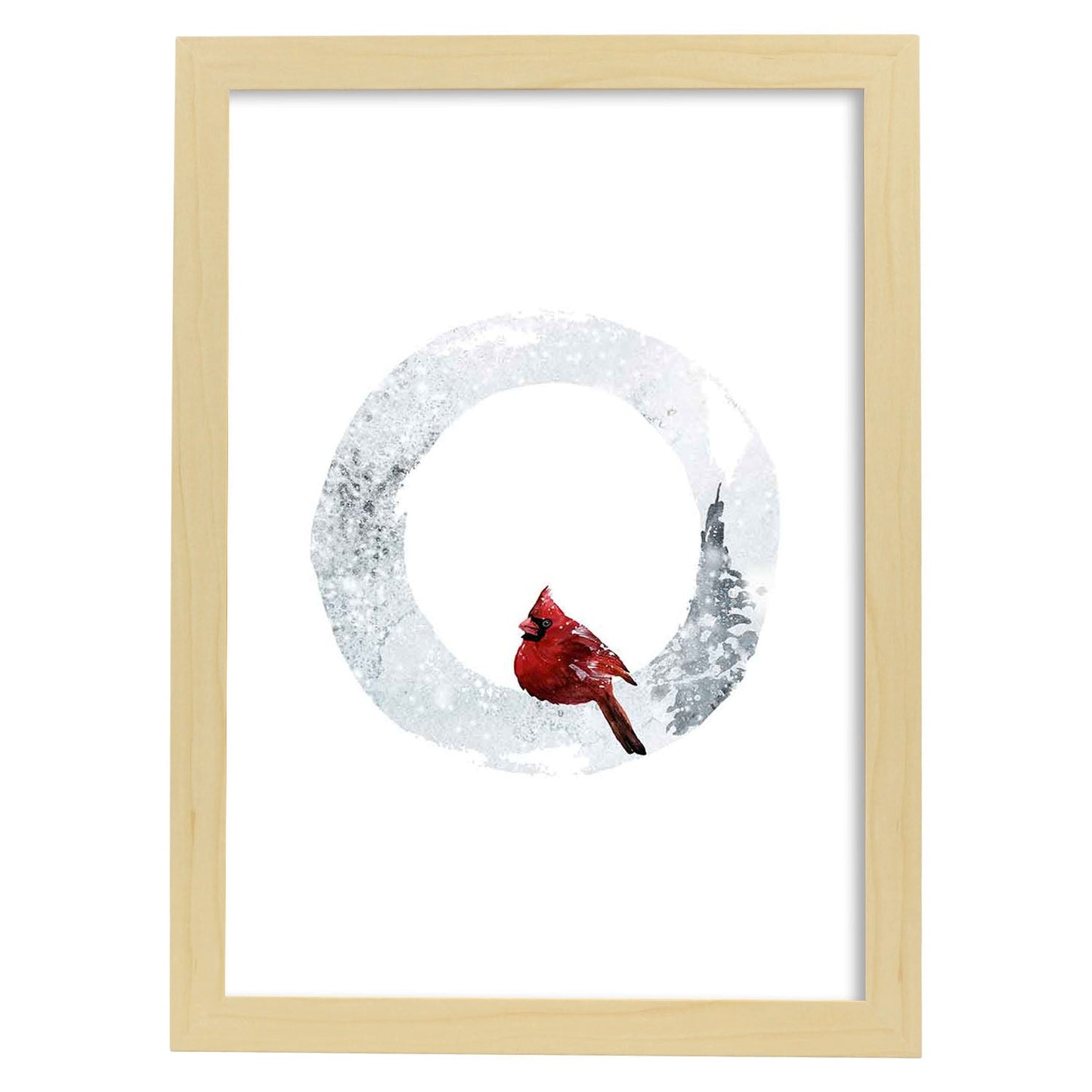 Poster de letra O. Lámina estilo Invierno con imágenes del alfabeto.-Artwork-Nacnic-A3-Marco Madera clara-Nacnic Estudio SL