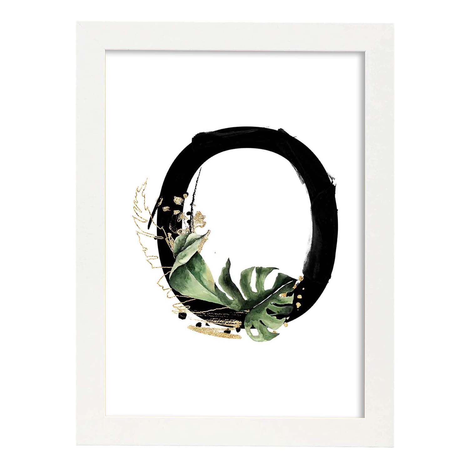Poster de letra O. Lámina estilo Jungla Negra con imágenes del alfabeto.-Artwork-Nacnic-A3-Marco Blanco-Nacnic Estudio SL