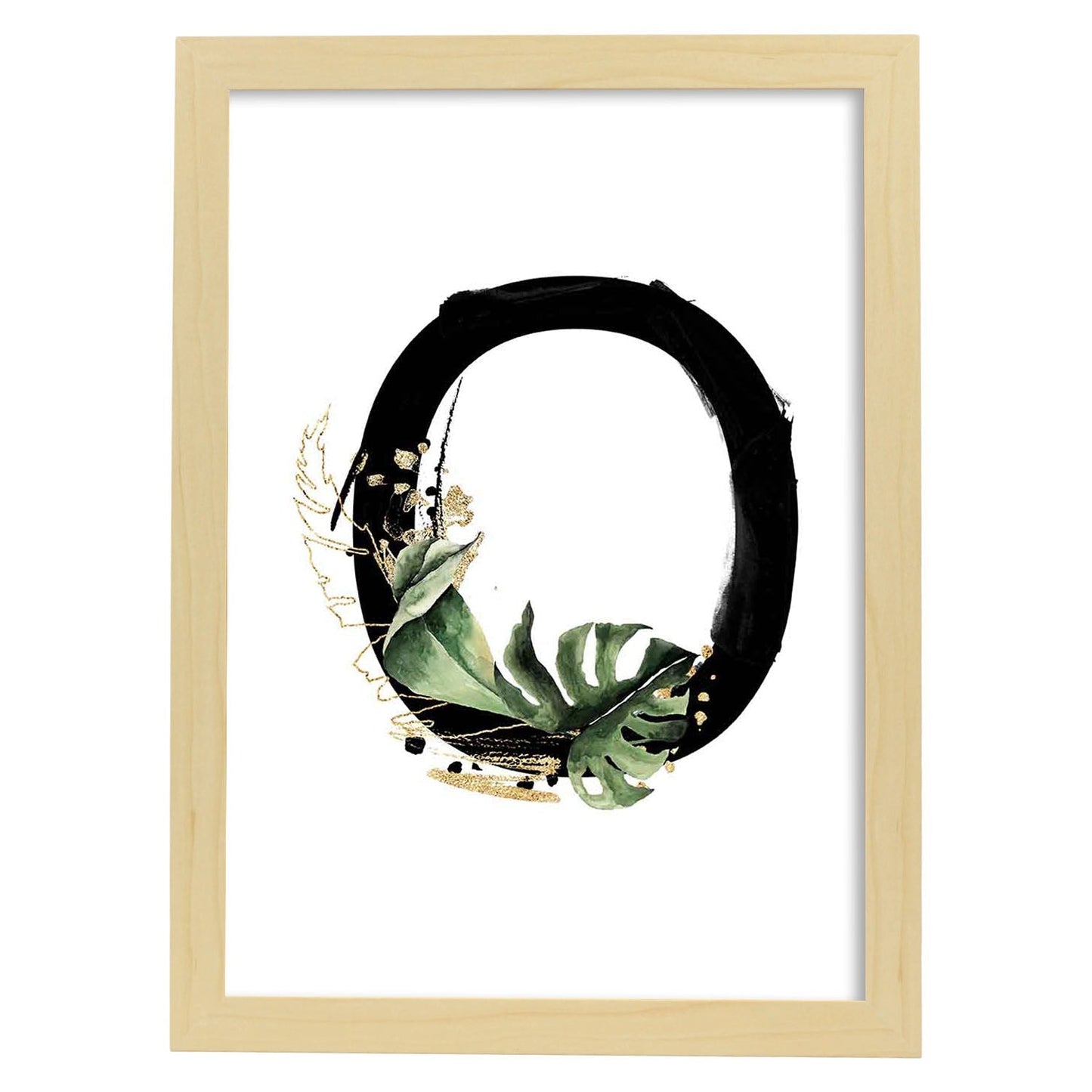 Poster de letra O. Lámina estilo Jungla Negra con imágenes del alfabeto.-Artwork-Nacnic-A3-Marco Madera clara-Nacnic Estudio SL