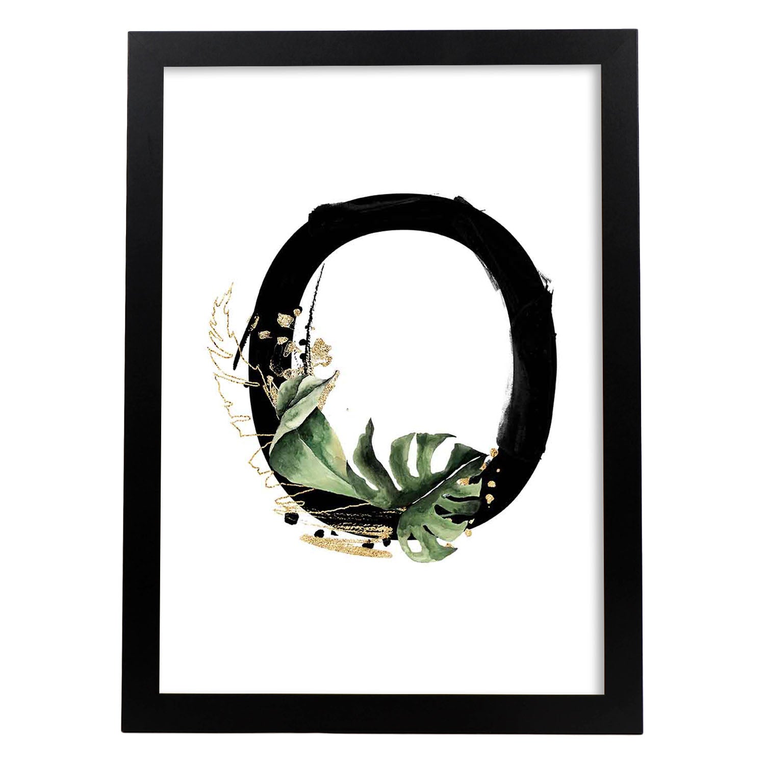 Poster de letra O. Lámina estilo Jungla Negra con imágenes del alfabeto.-Artwork-Nacnic-A3-Marco Negro-Nacnic Estudio SL