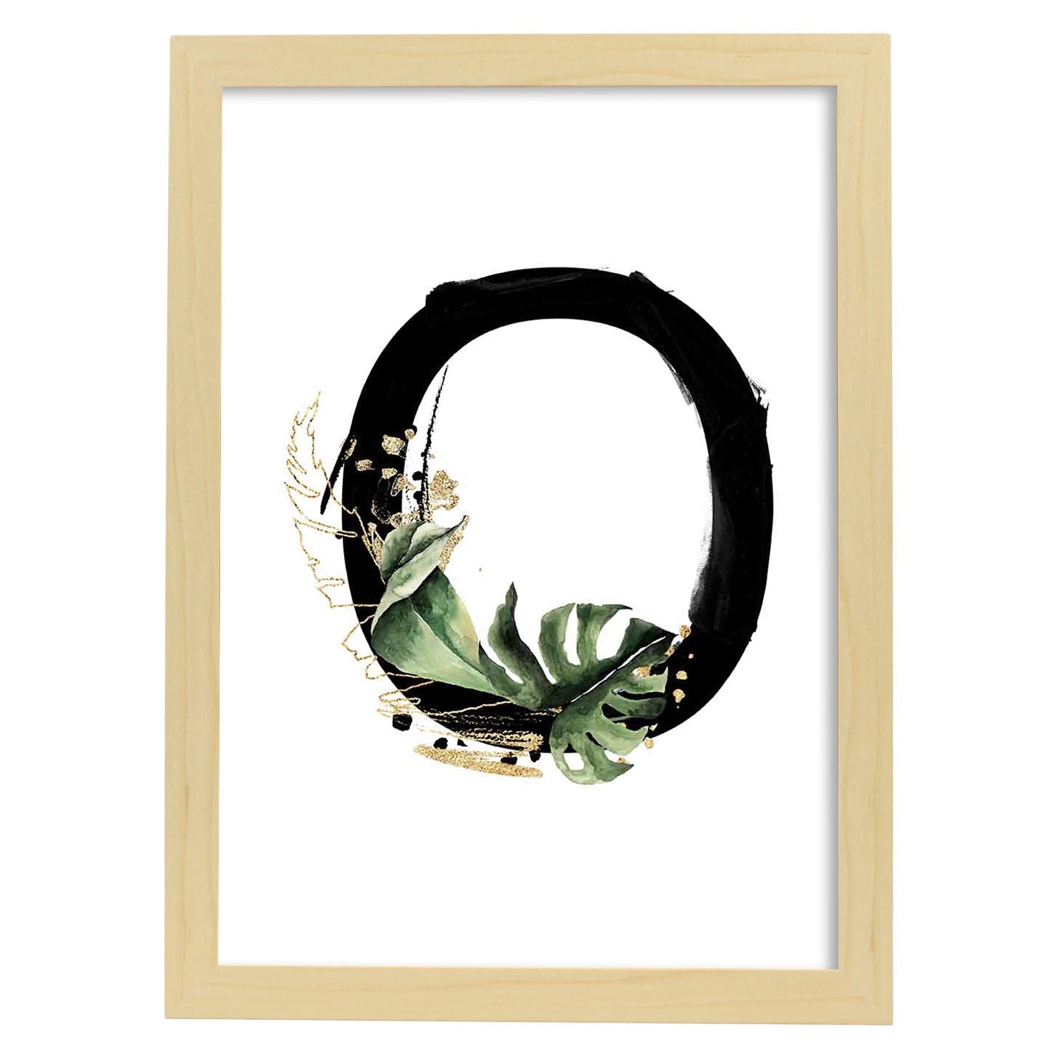 Poster de letra O. Lámina estilo Jungla Negra con imágenes del alfabeto.-Artwork-Nacnic-A4-Marco Madera clara-Nacnic Estudio SL