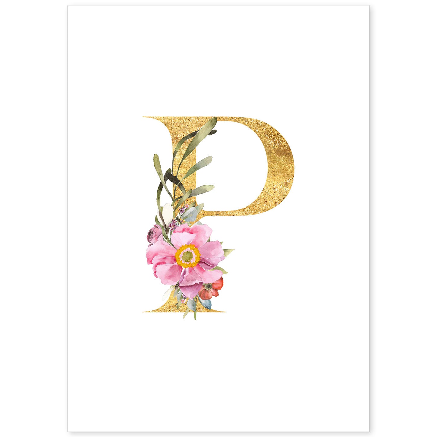 Poster de letra P. Lámina estilo Dorado Rosa con imágenes del alfabeto.-Artwork-Nacnic-A4-Sin marco-Nacnic Estudio SL