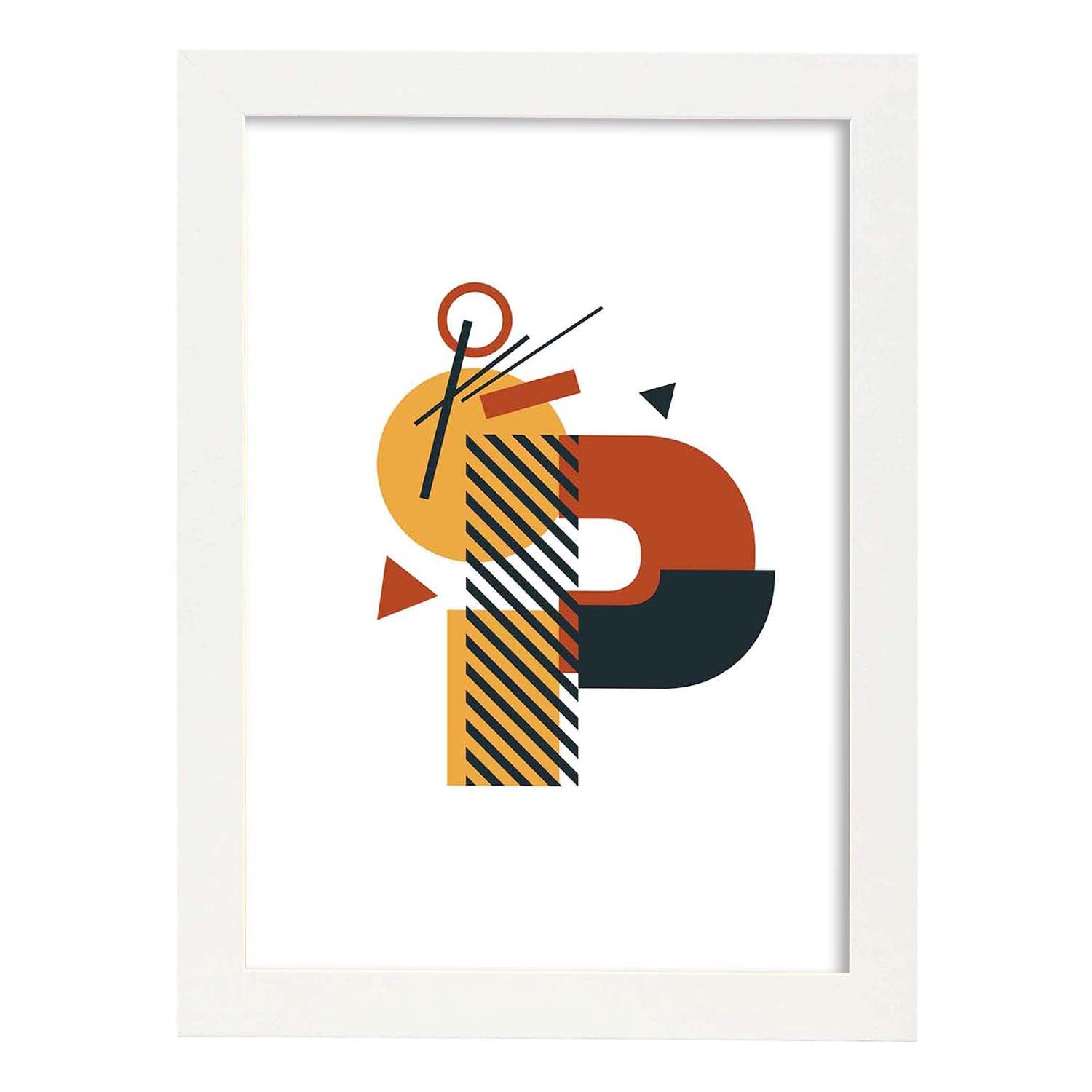 Poster de letra P. Lámina estilo Geometria con formas con imágenes del alfabeto.-Artwork-Nacnic-A3-Marco Blanco-Nacnic Estudio SL