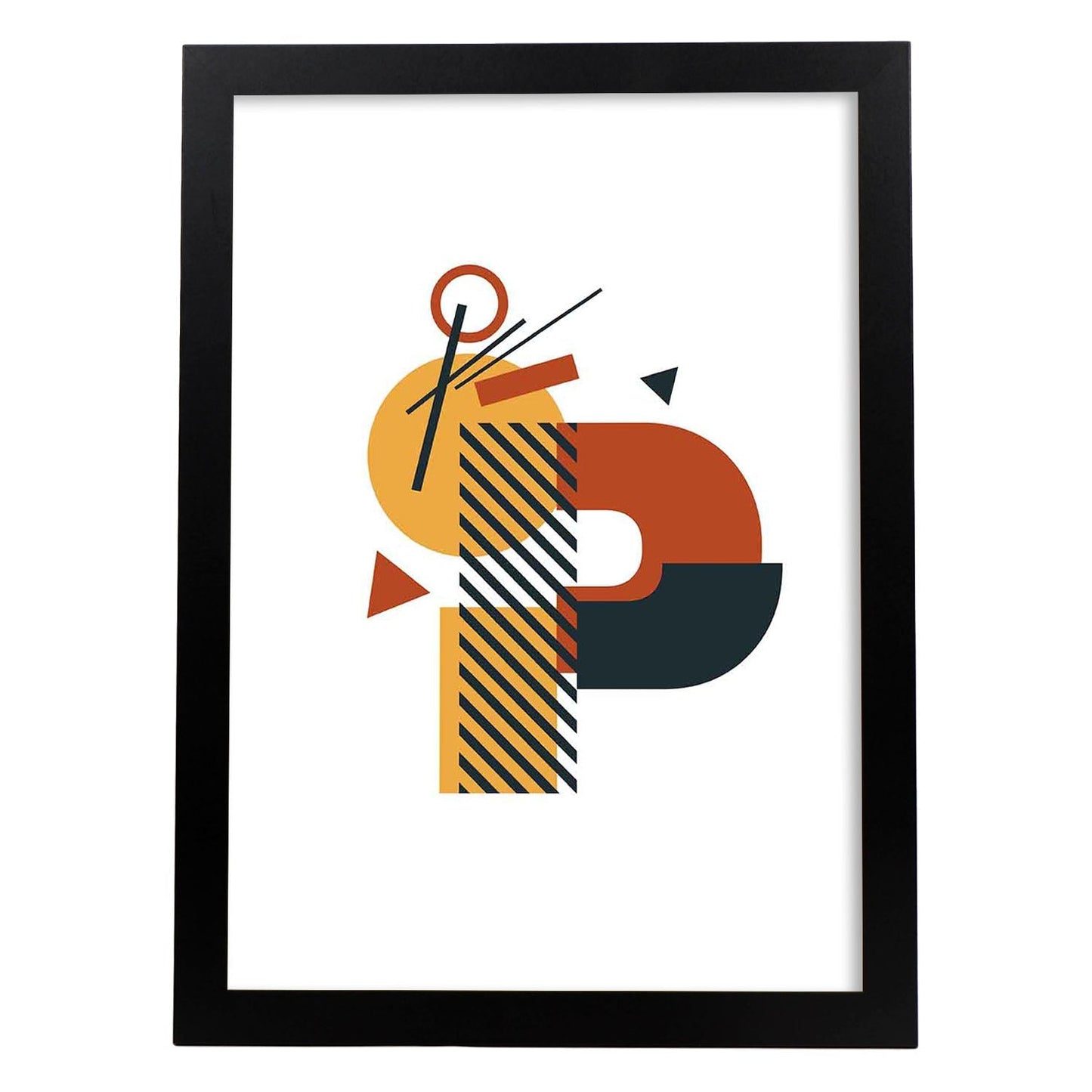 Poster de letra P. Lámina estilo Geometria con formas con imágenes del alfabeto.-Artwork-Nacnic-A3-Marco Negro-Nacnic Estudio SL