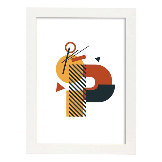 Poster de letra P. Lámina estilo Geometria con formas con imágenes del alfabeto.-Artwork-Nacnic-A4-Marco Blanco-Nacnic Estudio SL