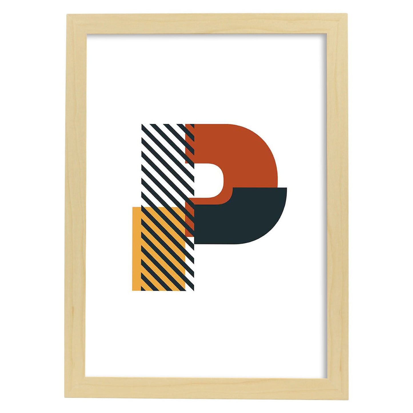 Poster de letra P. Lámina estilo Geometria con imágenes del alfabeto.-Artwork-Nacnic-A3-Marco Madera clara-Nacnic Estudio SL